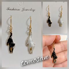 白黒猫ピアス（イヤリング他無料変更可能）