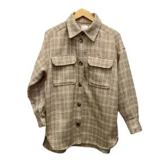 エイチ&エム H&M ジャケット クルーネック チェック 総柄 長袖 XS/ S ライトベージュ ベージュ 白 ホワイト