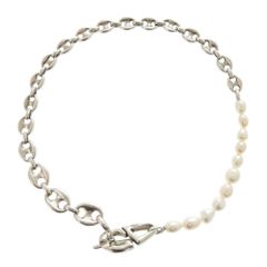 美品 クリスチャンディオール CD30 真鍮 淡水パール シルバー ホワイト ネックレス 1203 Christian Dior