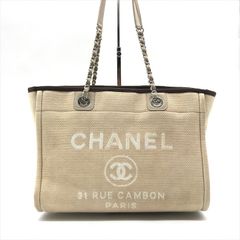 良品 CHANEL シャネル ココマーク ドーヴィル ミディアム チェーン トート ショルダー バッグ カバン 鞄 ベージュ h528