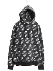 【お得なクーポン配布中!】 US企画 ノースフェイス 総柄 ロゴ プリント スウェット フード パーカー メンズ М プルオーバー 裏起毛 トレーナー モノトーン アウトドア