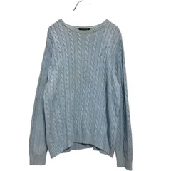 LAUREN RALPH LAUREN コットンニット セーター レディース XL ライトブルー ケーブル編み ワンポイントロゴ 古着卸 アメリカ仕入 a701-5400