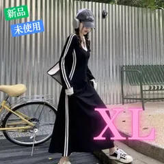 韓国 レディース サイドライン マキシ丈 ワンピース ブラック