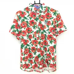 【美品】マスターバニー 半袖ポロシャツ 白×レッド 花柄 襟裏ロゴ  メンズ 5(L) ゴルフウェア MASTER BUNNY EDITION