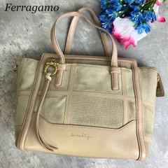 【良品】 Salvatore Ferragamo サルヴァトーレフェラガモ ハンドバッグ トートバッグ エイミー ガンチーニ ロゴ型押し ゴールド金具 ロゴプレート スエード レザー レディース ベージュ 肌色