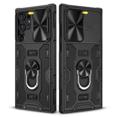 Ultra 5G用 S22 S22 S22 Galaxy Samsung -ブラック 360°回転リングスタンド付き磁気保護ケース スライドカメラカバー&スタンド付き Ultraケース Ultraケース、Galaxy Caka