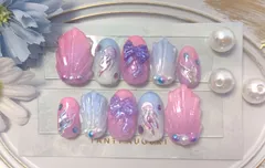 ㉟夏　くらげ　海　シェル　グラデーション　泡　ゆめかわ　オーロラ　ネイル