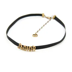 【中古 良品】クリスチャンディオール Christian Dior J'Adior ジャディオール ロゴ チョーカー リボン ゴールド ブラック アクセサリー 黒