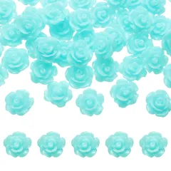 uxcell 50個のレイクブルー樹脂バラの花ビーズ 10mmフラットバック花チャ ーム不透明な彫刻バラビーズDIYジュ エリー作り爪サングラスシューズヘアクリップホームデコ