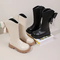 子供靴 女の子 ロングブーツ キッズ 蝶結び リボン 長靴 ブーツ 子供ブーツ シューズ おしゃれ 可愛い キッズ靴  柔らかい 子供 滑り止め 軽量 厚底 履きやすい 疲れない フォーマル 韓国風 shunbao05