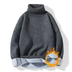 ダークグレー_L Fuyumoe セーター メンズ タートルネック ハイネック 裏起毛 裏ボア ニットセーター ニット 厚手 防寒 暖かい 柔らかい アクリル カジュアル ビジネス 無地 秋 冬 杢ダークグレー,L