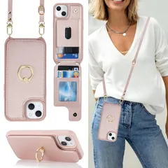 Cavor iPhone13 iPhone14 手帳型ケースiPhone14 スマホケースショルダー クロスボディ肩掛け 首かけ 斜めがけショルダー ケース 背面ポケット付きiPhone13 財布型ケース【上下開】iPhone13 携帯ケース【RFID機能 1