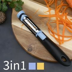 ピーラー 縦型 3in1 皮剥き器 千切り スライサー ギザギザ 野菜 果物 皮むき キッチン ツール 調理器具 ステンレス 鋼 便利グッズ