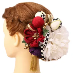 髪飾り 成人式 振袖 袴 ２点セット 赤 紫 白 大人 浴衣 かんざし 簪 卒業式 フォーマル 結婚式 花飾り 玉飾り つまみ細工 ちりめん 手作り W22 W304-362 髪飾り 赤 紫 白 o779