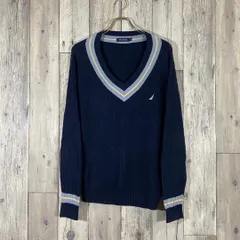 NAUTICAノーティカ Vネック 編み込み ニット セーター M