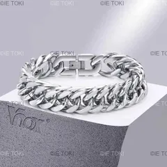 Vnox-男性用ステンレス鋼キューバチェーンブレスレット メンズリストバンド シルバーカラー ヒップホップファッション 男の子用ジュエリー 幅12mm  15mm