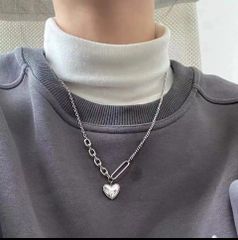 日本と韓国のネックレス,シンプルなシルバーカラー,シンプルなクラビクルチェーンデザインネックレス