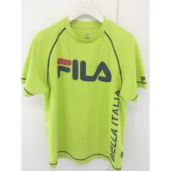 ◇ FILA フィラ ロゴ 半袖 Tシャツ カットソー サイズM ネオグリーン ブラック レッド メンズ  【中古】 【1206060002971】