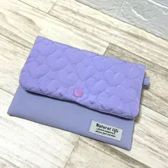 ハートのキルティング　マルチケース　お薬手帳入れ　母子手帳入れ　パープル　ファスナーポケット付き