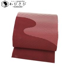 夏帯 名古屋帯 絽 霞模様 臙脂色 O-5058