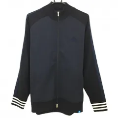 アディダス ニットジャケット ダークネイビー×白 肩・袖ロゴライン 切替 ウール混 メンズ O/XG ゴルフウェア adidas