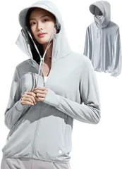 ONE UMB(ワン アンブ) uvカット パーカー ラッシュガード レディース 水着 おしゃれ アウター 無地 UPF50 アームカバー 指穴 水陸両用(グレー,  XL)