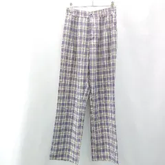 ◇ emi+ エミプラス チェック柄 バックウェストゴム ストレートパンツ サイズM パープル アイボリー ブルー レディース E  【1402280004249】
