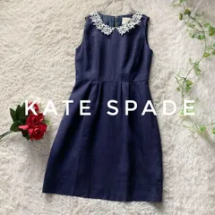 ケイトスペード　ノースリーブフレアワンピース　襟付き　リネン混　レース　2サイズ kate spade ネイビー Aライン ひざ上丈