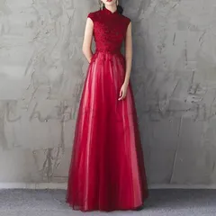 新品未使用パーティードレス 結婚式 パーティードレス イブニングドレス ロングドレス レッド レース シック 韓国風 発表会 卒業会 二次会 