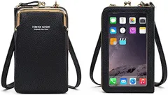 Amuself スマホポーチ スマホショルダー 財布 カードケース がま口 レディース ショルダーバッグ ポシェット 斜め掛け( ブラック)