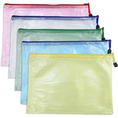 ジッパー式 ファイルケース B6 5枚入り（5色セット） メッシュ 防水 袋 収納 バッグ 半透明  FLE-006