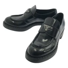 【美品】  PRADA / プラダ | チョコレート ブラッシュドレザー ローファー | 38 1/2 | ブラック | レディース