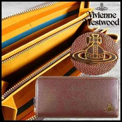 新品 定価28,600円 ヴィヴィアンウエストウッド ラウンドジップ 長財布 茶 牛革 カラーブロック メタルORB Vivienne Westwood メンズ