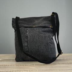 日本製ブラックデニム使用ビィンテージ風に色落ち加工したワンショルダーバック【T.K GARMENT SUPPLY】