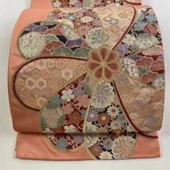 袋帯 秀品 花 松竹梅 金糸 箔 ピンク 六通 正絹 【中古】