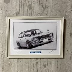 トヨタ　２７レビン　鉛筆画　名車 旧車 ノスタルジックカー イラスト 絵画 デッサン 絵　A4サイズ   額付き 作者直筆サイン入り 車好き 男性 向け バースデー  退職祝い ギフト クリスマス プレゼント にも最適
