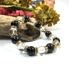 ガーネット×水晶×オニキス パワーストーン ブレスレット10mm（ゴールド）メンズ・レディース 男性・女性 数珠ブレス 開運  [3] 