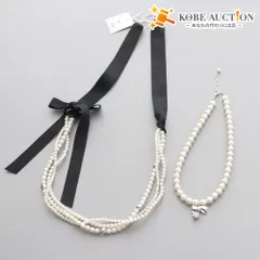 ■ エムズグレイシー アクセサリー 2点セット まとめ売り ネックレス プラスチックパール リボン レディース タグ付き含む 袋付き 未使用