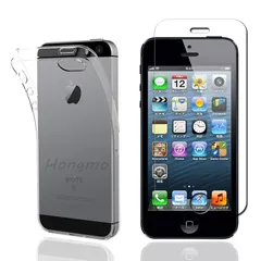 For iPhone5 / For iPhone5E / FiPhone5S iPhone SE (2016年モデル) ガラスフィルム+For iPhone5 / For iPhone5E / iPhone5S ケース クリア For iPhone SE  1
