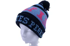 【美品】PEARLY GATES(パーリーゲイツ) ニット帽 ネイビー水色 レディース フリーサイズ ゴルフ用品 2501-0741 中古