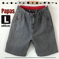 Papas/パパス★先染めブラックデニム★ストレッチイージーデニムショーツ★2プリーツ★メンズL/w85cm  #2504A088