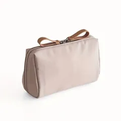 【コンパクト 化粧ポーチ / ベージュ】コスメポーチ 無地 シンプル 旅行 小さめ 小物入れ 持ち運び便利