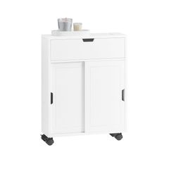 【在庫セール】スリム スリム トイレ すきま収納 おしゃれ 北欧風 薄型 トイレットペーパーストッカー ブラシ収納 棚(BZR31-W/幅52×奥行き17×高さ67cm) キャスター付き 隙間収納 トイレ収納 トイレラック SoBuy