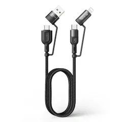 【人気商品】(ブラック) 対応 Type-C/iPhone for 一本多役 ライトニング/タイプC 強化ナイロン編み 合金コネクタ 高速データ転送 PD60W 3.0 QC 急速充電 3A ケーブル 1.2m c usb 充電ケーブル 4in1 Mcdodo