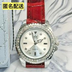 MSCXDKレディース、女性用クォーツ腕時計：赤のPUレザーベルト