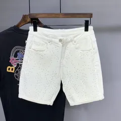 秋冬 コーデ メンズ  服 シンプル ファッション オシャレ 大人 かっこいい 大きいサイズ ストリート 紳士服 ホワイト デニム パンツ ライト ハイエンド カジュアル ウォッシュ加工 ストレッチ ストレート レッグ ハーフ パンツ