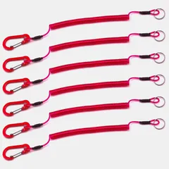S-NET スパイラル コード キー ストラップ カールコード フィッシング 落下 紛失 防止 伸縮 カラビナ リング 付き 6本セット SN-362-SC 赤 [レッド]