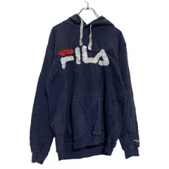 FILA ロゴ スウェット パーカー S ネイビー ホワイト 裏起毛 フィラ 古着卸 アメリカ仕入 a603-5889