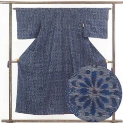 木綿・藍型染着物・やさしい色の藍染・裏面は無地 - メルカリ