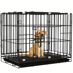 国内発送小型犬と猫用の折りたたみ式鉄製ペットケージ、デュアルドア、トップスカイライト、内蔵トイレ付き - 屋内使用のための安全で持ち運びやすいデザイン、ペット安全ケージ | デュアルドアケージ | 鉄
